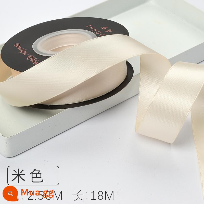 Zhuocai 2.5Cm 2 Mặt Sợi Polyester Với Phụ Kiện Tóc Hộp Quà Tặng Ruy Băng Chất Liệu Đóng Gói Bánh Ruy Băng Hoa Ruy Băng - Be