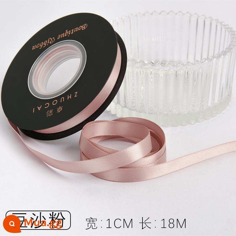 Zhuocai 1 cm hai mặt sợi polyester ruy băng bó hộp quà tặng bao bì nướng phụ kiện tóc bện tóc buộc tóc nơ - bột đậu