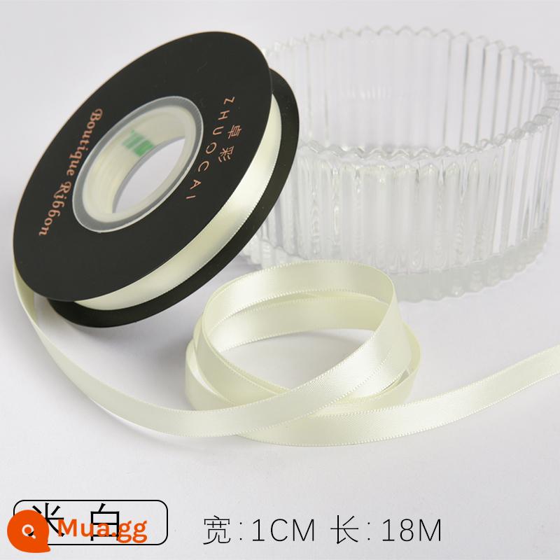 Zhuocai 1 cm hai mặt sợi polyester ruy băng bó hộp quà tặng bao bì nướng phụ kiện tóc bện tóc buộc tóc nơ - màu trắng kem