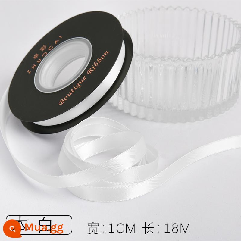 Zhuocai 1 cm hai mặt sợi polyester ruy băng bó hộp quà tặng bao bì nướng phụ kiện tóc bện tóc buộc tóc nơ - Màu trắng gốc