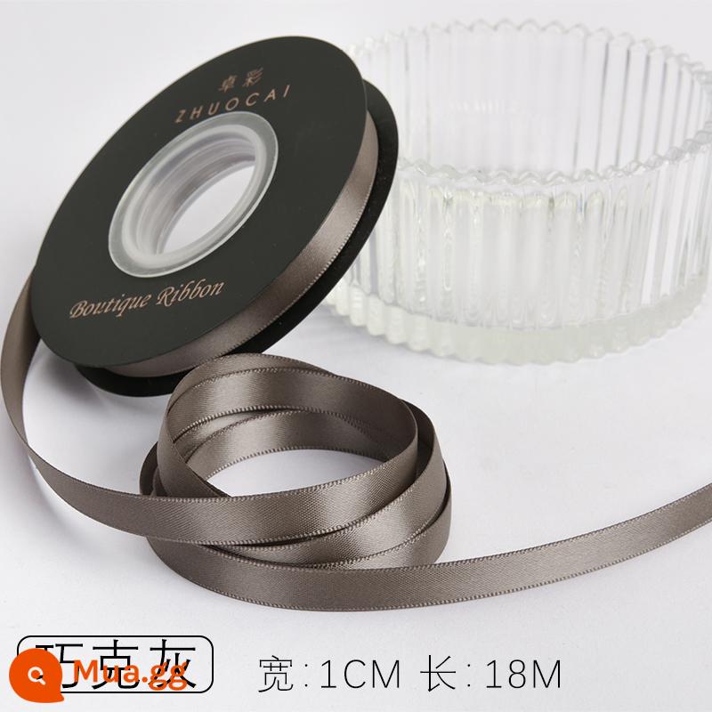 Zhuocai 1 cm hai mặt sợi polyester ruy băng bó hộp quà tặng bao bì nướng phụ kiện tóc bện tóc buộc tóc nơ - màu xám sô cô la