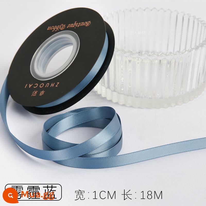 Zhuocai 1 cm hai mặt sợi polyester ruy băng bó hộp quà tặng bao bì nướng phụ kiện tóc bện tóc buộc tóc nơ - Haze Blue