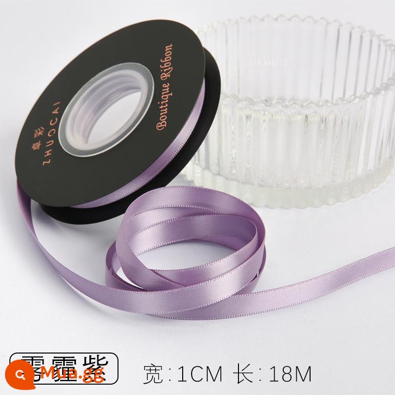 Zhuocai 1 cm hai mặt sợi polyester ruy băng bó hộp quà tặng bao bì nướng phụ kiện tóc bện tóc buộc tóc nơ - khói tím