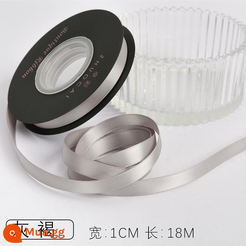 Zhuocai 1 cm hai mặt sợi polyester ruy băng bó hộp quà tặng bao bì nướng phụ kiện tóc bện tóc buộc tóc nơ - nâu xám