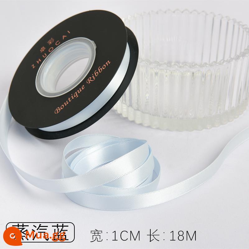 Zhuocai 1 cm hai mặt sợi polyester ruy băng bó hộp quà tặng bao bì nướng phụ kiện tóc bện tóc buộc tóc nơ - hơi nước màu xanh