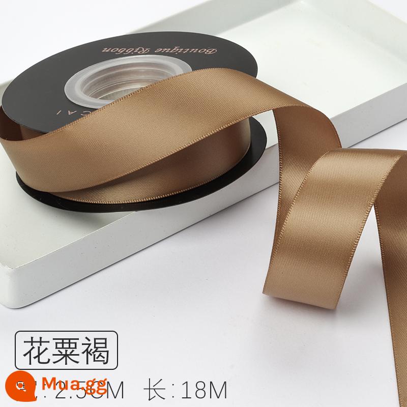 Zhuocai 2.5Cm 2 Mặt Sợi Polyester Với Phụ Kiện Tóc Hộp Quà Tặng Ruy Băng Chất Liệu Đóng Gói Bánh Ruy Băng Hoa Ruy Băng - Hoa kê nâu