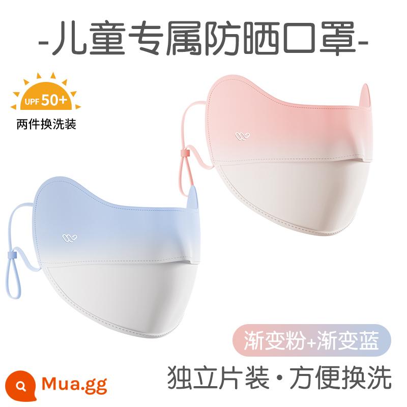 Khẩu trang chống nắng trẻ em chống tia UV che cả mặt băng lụa che nắng cho bé gái từ 8 đến 12 tuổi - Hai gói thay thế [Hồng gradient + Xanh gradient] Kem chống nắng và Góc mắt UPF50+