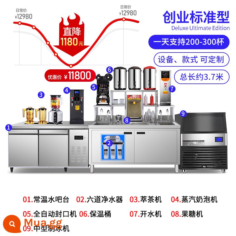 Quán trà sữa trọn bộ thiết bị bàn nước quầy bar bàn thao tác quán trà sữa thương mại tủ lạnh cấp đông bàn làm việc tủ lạnh nước 2 nhiệt độ - Thiết bị cửa hàng 3,7m (cung cấp khoảng 300 cốc mỗi ngày) + (miễn phí render, sơ đồ điện nước trang trí)