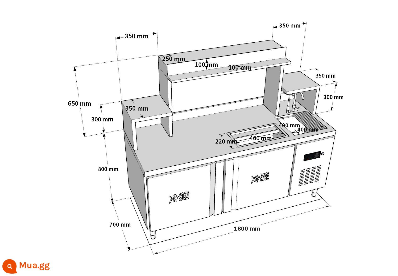 Quán trà sữa trọn bộ thiết bị bàn nước quầy bar bàn thao tác quán trà sữa thương mại tủ lạnh cấp đông bàn làm việc tủ lạnh nước 2 nhiệt độ - Bể bơi bên phải lạnh 1,8m mới