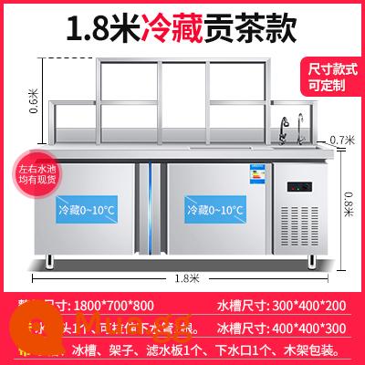 Quán trà sữa trọn bộ thiết bị bàn nước quầy bar bàn thao tác quán trà sữa thương mại tủ lạnh cấp đông bàn làm việc tủ lạnh nước 2 nhiệt độ - Model tủ lạnh 1,8m