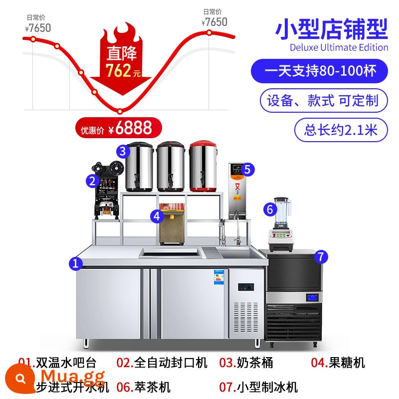 Quán trà sữa trọn bộ thiết bị bàn nước quầy bar bàn thao tác quán trà sữa thương mại tủ lạnh cấp đông bàn làm việc tủ lạnh nước 2 nhiệt độ - Thiết bị cửa hàng 2,1m (cung cấp khoảng 100 cốc mỗi ngày) + (miễn phí render, sơ đồ điện nước trang trí)