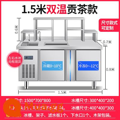 Quán trà sữa trọn bộ thiết bị bàn nước quầy bar bàn thao tác quán trà sữa thương mại tủ lạnh cấp đông bàn làm việc tủ lạnh nước 2 nhiệt độ - Mô hình đông lạnh/nhiệt độ kép 1,5m