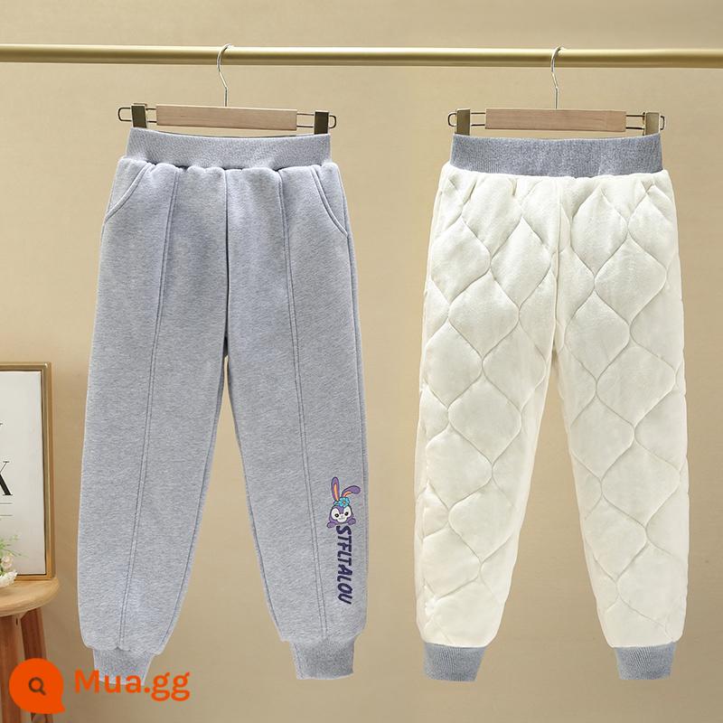 Quần áo trẻ em cotton quần bé gái mùa đông dày chần bông cộng với quần nhung thể thao áo khoác ngoài cho bé gái trung và lớn một chiếc quần ấm áp mùa đông - xám