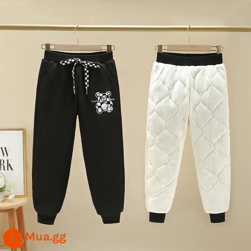 Quần áo trẻ em cotton quần bé gái mùa đông dày chần bông cộng với quần nhung thể thao áo khoác ngoài cho bé gái trung và lớn một chiếc quần ấm áp mùa đông - gấu đen