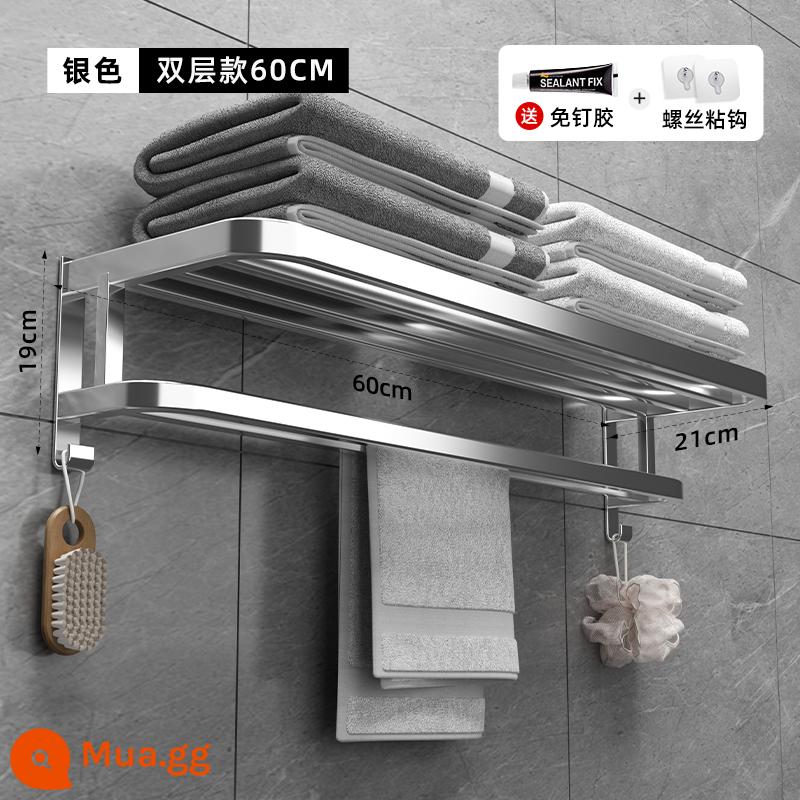 Kệ nhà tắm giá rẻ đấm phòng tắm tắm toilet vệ sinh bàn rửa treo tường kệ đựng đồ treo tường - Giá treo khăn lớn màu bạc