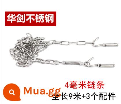 Thép không gỉ 304 chuỗi vòng dài DIN766 vòng ngắn cầm tay cần cẩu nâng dây chuyền sấy quần áo lan can xích đu dây xích sắt - Dây xích M4 màu nâu nhạt dài 9 mét + 3 phụ kiện