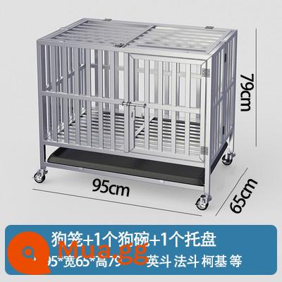 Chuồng chó bằng thép không gỉ cỡ lớn chuồng chó cỡ vừa trong nhà gấp nhỏ có toilet cho thú cưng Golden Retriever cũi một lớp - Ống vuông gấp 95*65*79 được hàn hoàn toàn [có bát + khay cho chó]