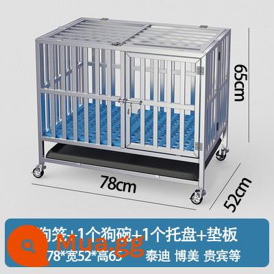 Chuồng chó bằng thép không gỉ cỡ lớn chuồng chó cỡ vừa trong nhà gấp nhỏ có toilet cho thú cưng Golden Retriever cũi một lớp - Ống vuông lắp ráp 78*52*65 được hàn hoàn toàn + miếng lót chân [có bát + khay cho chó]