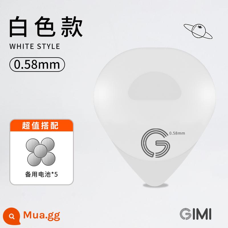 GIMI Dạ Quang Guitar Pick, Cool Fingerstyle Và Chống Trơn Trượt Gảy Mùa Xuân Dân Gian Đàn Guitar Điện Bass Pick - Đã nâng cấp mẫu màu trắng 0,58mm thế hệ thứ hai [pin có thể thay thế] + 5 pin