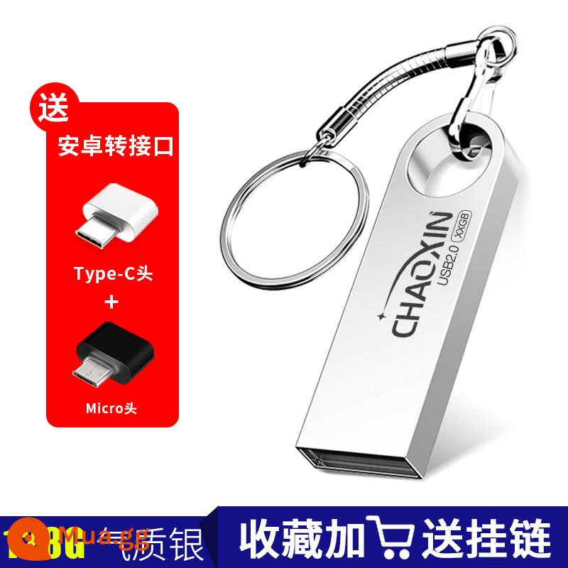 Xe Ô Tô 32G Đĩa U Chính Thức Flagship Store Xác Thực Đèn LED Cổng USB Điện Thoại Di Động Máy Tính Kép Tùy Chỉnh 16 dung Lượng Lớn 128 Tốc Độ Cao - Bạc tròn 128/G [đi kèm với bộ chuyển đổi loại C+mirco]