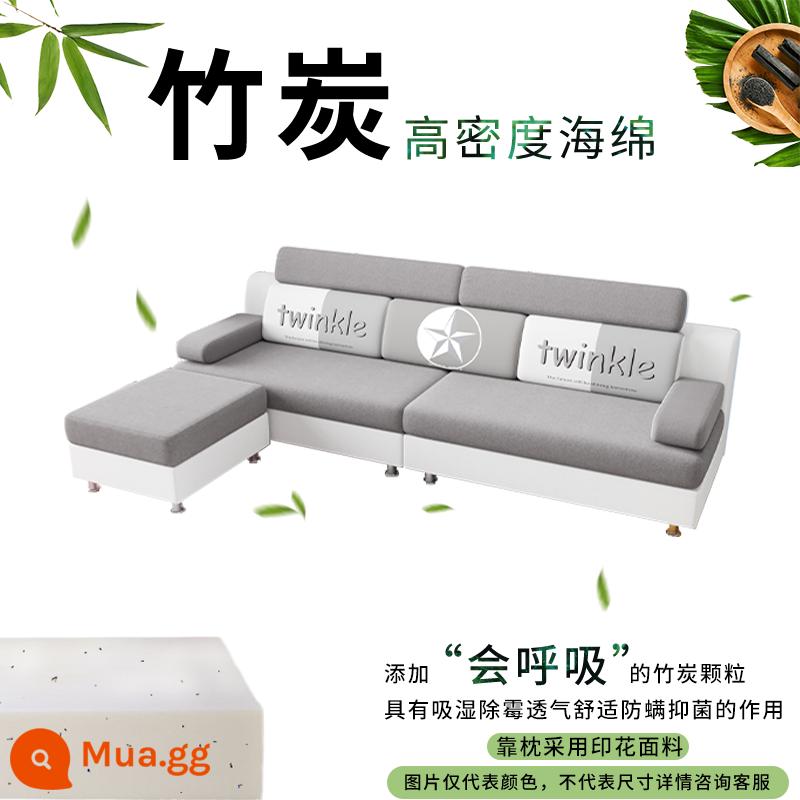 Sofa vải chung cư nhỏ phòng khách đơn giản hiện đại công nghệ tháo giặt giặt vải ba người bốn người năm người 2022 màu đỏ lưới mới - Trắng nhạt + xám nhạt + chữ, vải lanh, xốp than tre