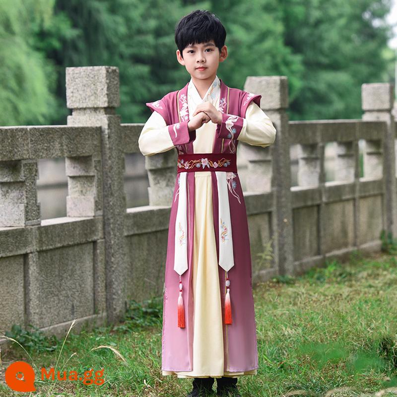 Hanfu nam 2023 mùa xuân mới và mùa hè cao cấp dành cho trẻ em nghiên cứu Trung Quốc thiếu gia trang phục biểu diễn trang phục cổ trang Tang phù hợp với phong cách Trung Quốc siêu cổ tích - màu đỏ