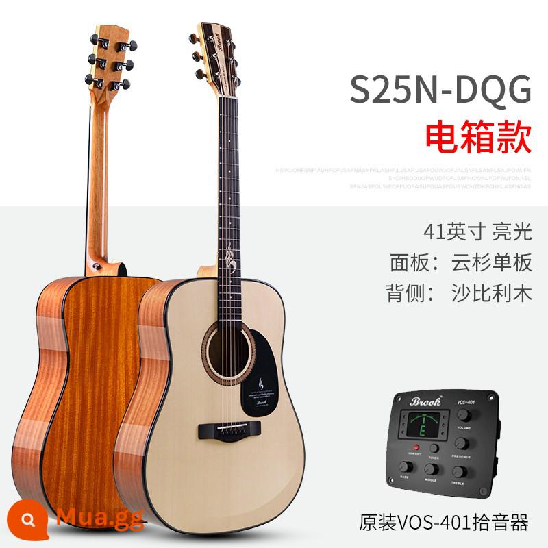 Soái hạm chính thức Brook Bruco guitar S25 nam và nữ 36/41 inch dân gian mới bắt đầu bề mặt veneer - [Mẫu nâng cấp 2023] Màu gỗ tròn 41 inch (mẫu hộp điện)