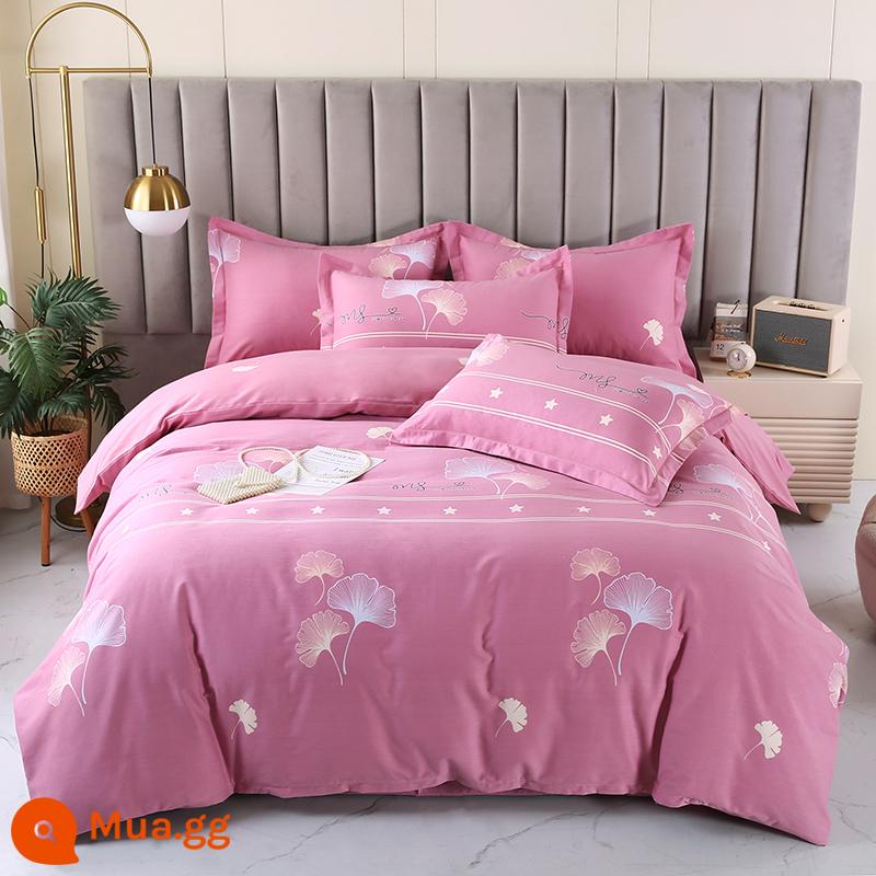 Bộ bốn mảnh cotton nguyên chất chải dày Tấm trải giường 100 cotton Vỏ chăn được trang bị tấm chăn ga gối đệm ký túc xá Vỏ chăn ba mảnh 4 - Đậu dán đẹp trong gió