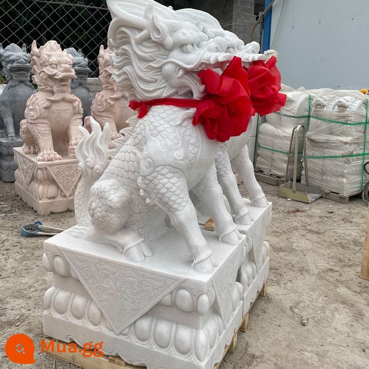 Đá khắc Kirin Một cặp Hanbai Jade Unicorn Auspicy Beasts, Green Stone, Sunset Red Animal Stor - Đá cẩm thạch trắng, cao 1 mét, đôi, dài 53 cm, rộng 32 cm