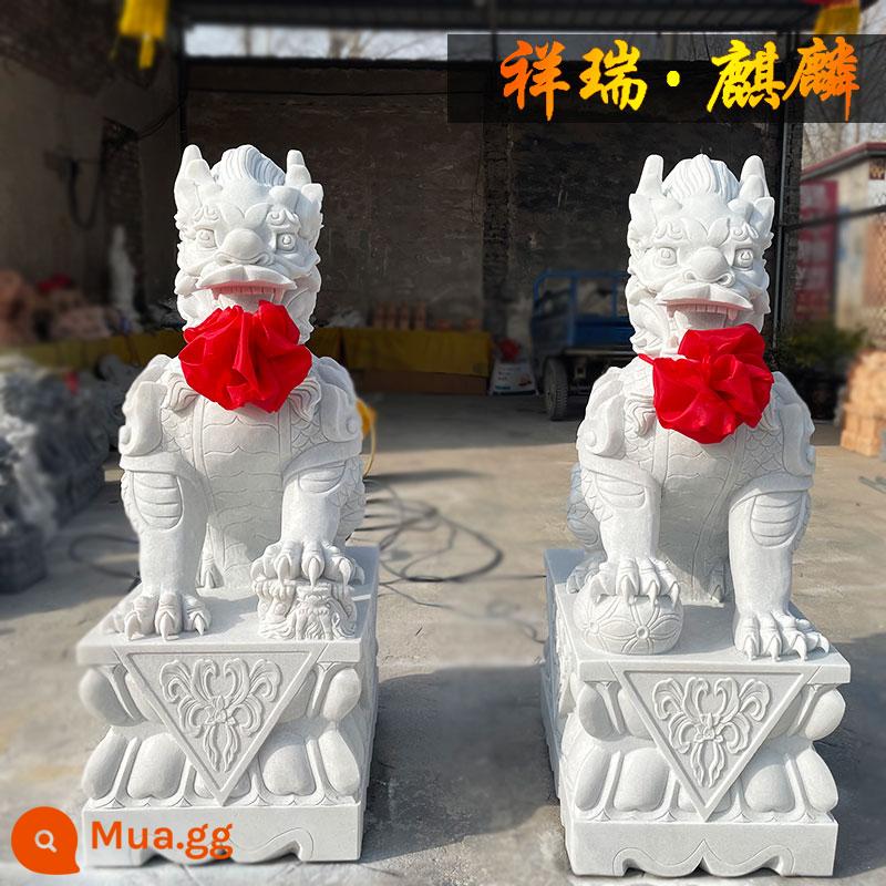 Đá khắc Kirin Một cặp Hanbai Jade Unicorn Auspicy Beasts, Green Stone, Sunset Red Animal Stor - Móng rồng bằng đá cẩm thạch trắng cao 1,2 mét, dài 60 cm và rộng 40 cm.