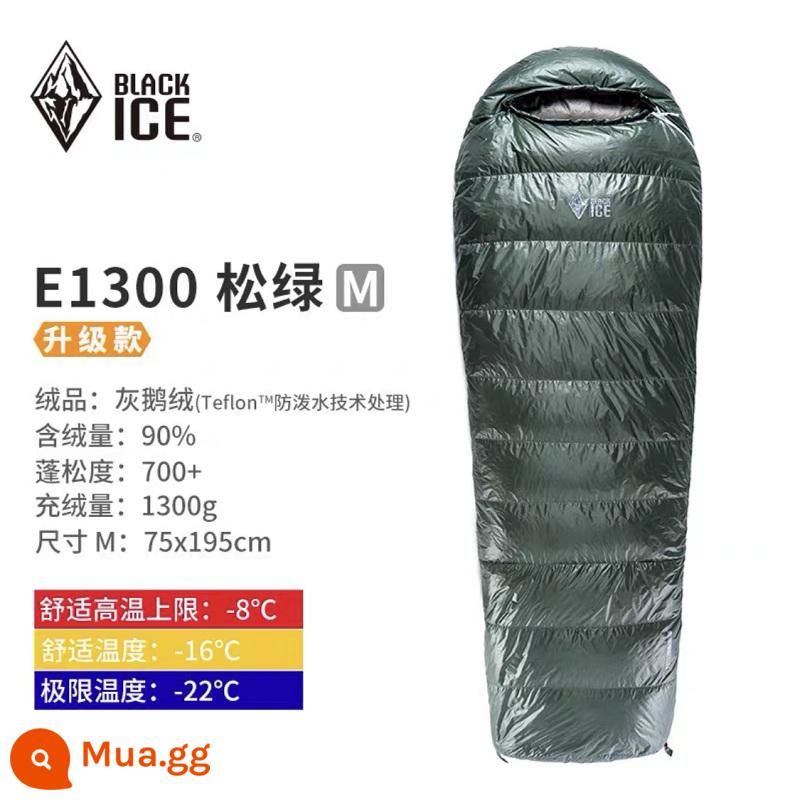 Black ice ngỗng xuống phong bì Túi ngủ E700 E400 E1000 E1300 chăn ấm siêu nhẹ có thể nối ngoài trời - Xanh thông E1300 nâng cấp mới size M