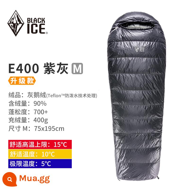 Black ice ngỗng xuống phong bì Túi ngủ E700 E400 E1000 E1300 chăn ấm siêu nhẹ có thể nối ngoài trời - E400 mới nâng cấp xám tím size M