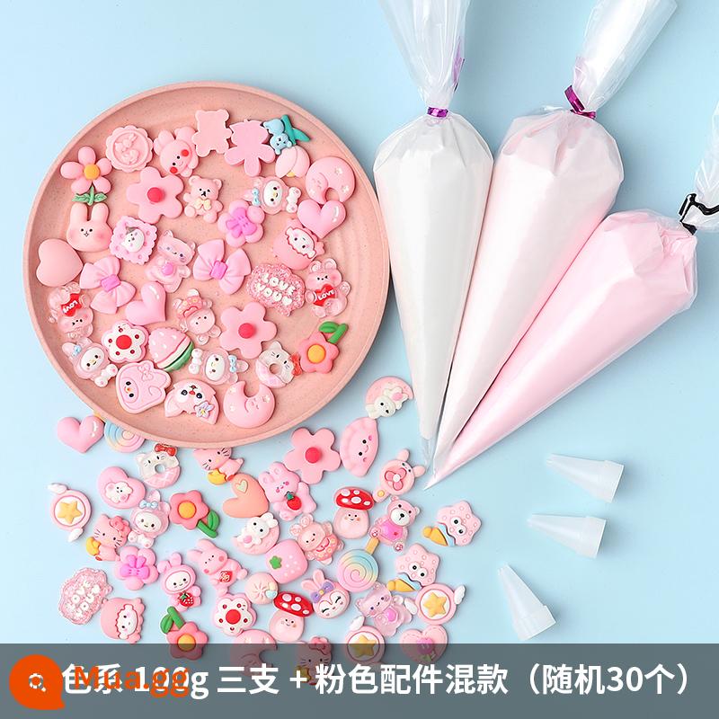 Sáng Tạo Mô Phỏng Kem Keo 100G Túi Handmade Tự Làm Điện Thoại Di Động Vỏ Bảo Vệ Hộp Văn Phòng Phẩm Chất Liệu Kẹp Tóc Gói Phụ Kiện Trọn Gói - 3 túi hồng + 30 phụ kiện hồng ngẫu nhiên (bao gồm 15 kẹp tóc)