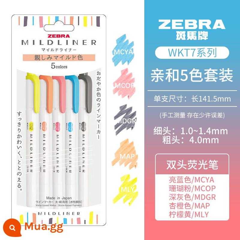 [Tự vận hành] Bút dạ quang mềm hai đầu dòng Mildliner dòng Zebra (ZEBRA) bút đánh dấu dòng đơn sắc bút đánh dấu học sinh WKT7 - Bộ Affinity 5 màu (túi)