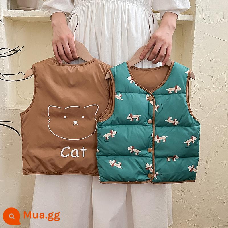 Áo vest trẻ em bé trai phiên bản Hàn Quốc áo vest trẻ em trung và nhỏ thu đông áo vest mỏng bé gái bình trong - Green Dog Reversible Nhỏ hơn một cỡ