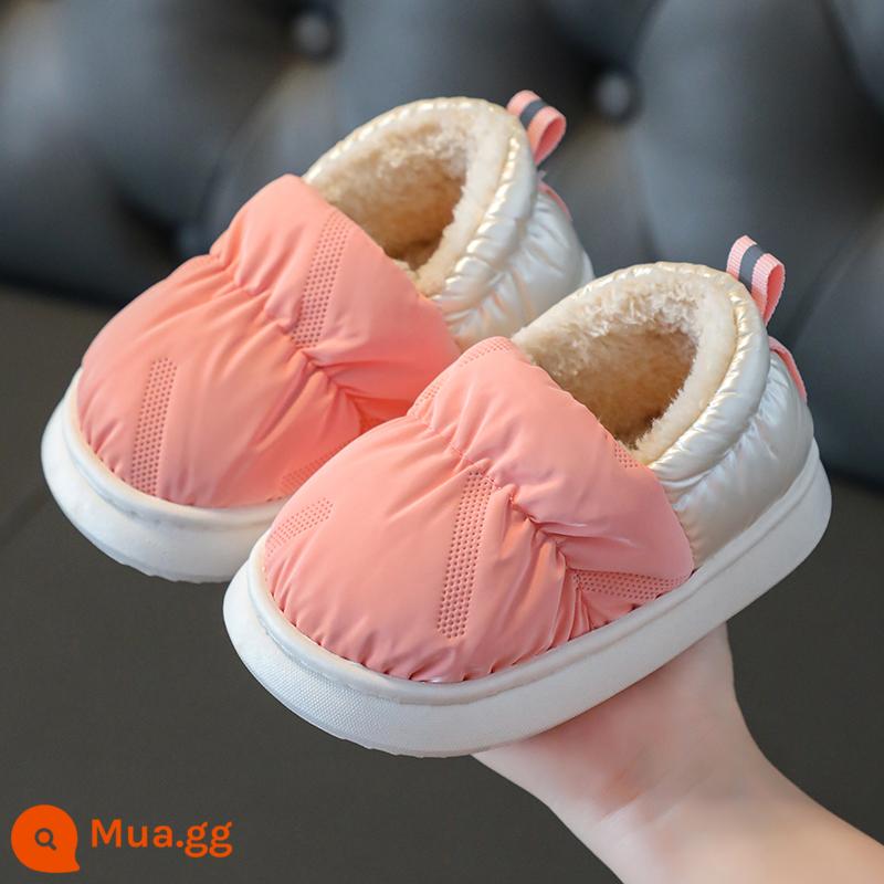 Giày cotton mùa đông cho bé trai và bé gái 2-9 tuổi chống trượt vải giữ ấm chống thấm nước cho bé dép đi trong nhà cotton mới 1 - A08-vải lông màu hồng