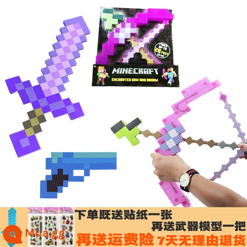 Minecraft Vũ Khí Đèn Đèn Thợ Mỏ Đèn Quặng Đuốc Đèn Pin Đổi Màu Bình Thuốc Nơ Mũi Tên Kiếm Cuốc Khiên Ngoại Vi Đồ Chơi - Thanh kiếm phù phép + Cung phù phép + Súng lục