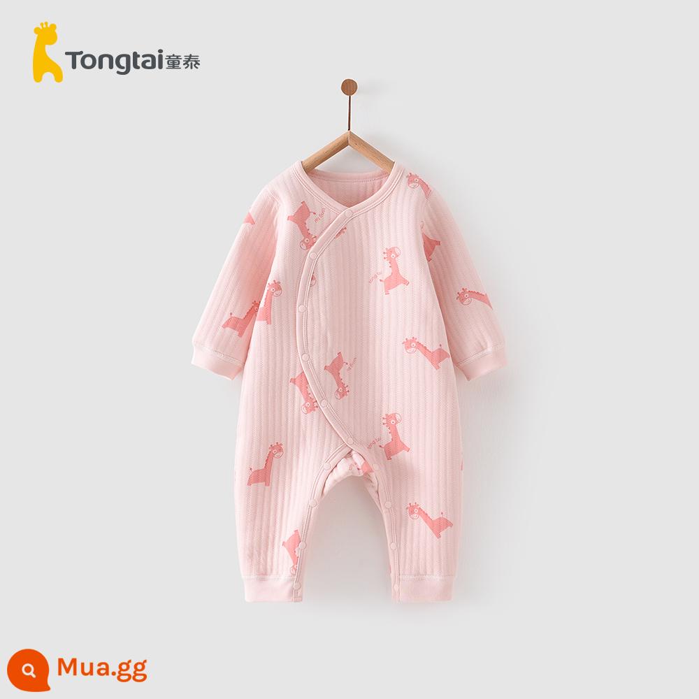 Tongtai mùa thu đông 0-6 tháng sơ sinh bé trai và bé gái quần áo trẻ em cotton mỏng bướm áo liền quần cotton nguyên chất dày dặn áo liền quần - Jumpsuit giữ nhiệt hươu hồng