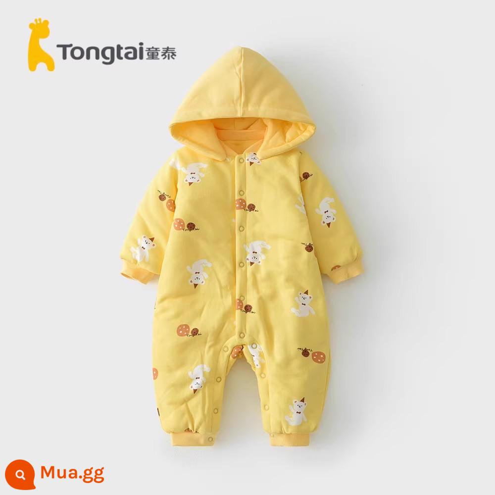 Tongtai mùa thu đông 0-6 tháng sơ sinh bé trai và bé gái quần áo trẻ em cotton mỏng bướm áo liền quần cotton nguyên chất dày dặn áo liền quần - Bộ áo liền quần có mũ trùm đầu trực tiếp-Huang Xiaoxiong