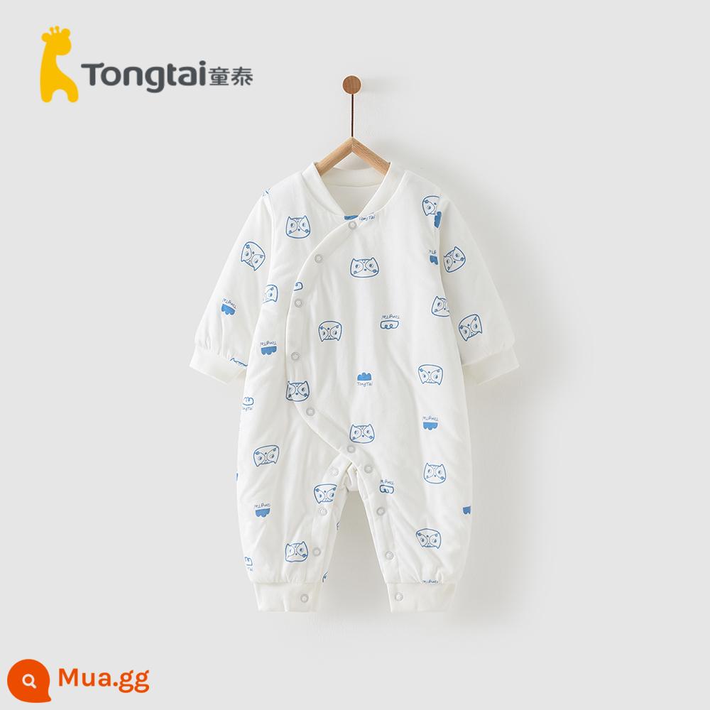 Tongtai mùa thu và mùa đông mới cho bé cotton quần áo sơ sinh chần gòn áo liền quần liền quần nam và nữ cotton mỏng cho bé áo liền quần - Cú màu xanh (kiểu offset)