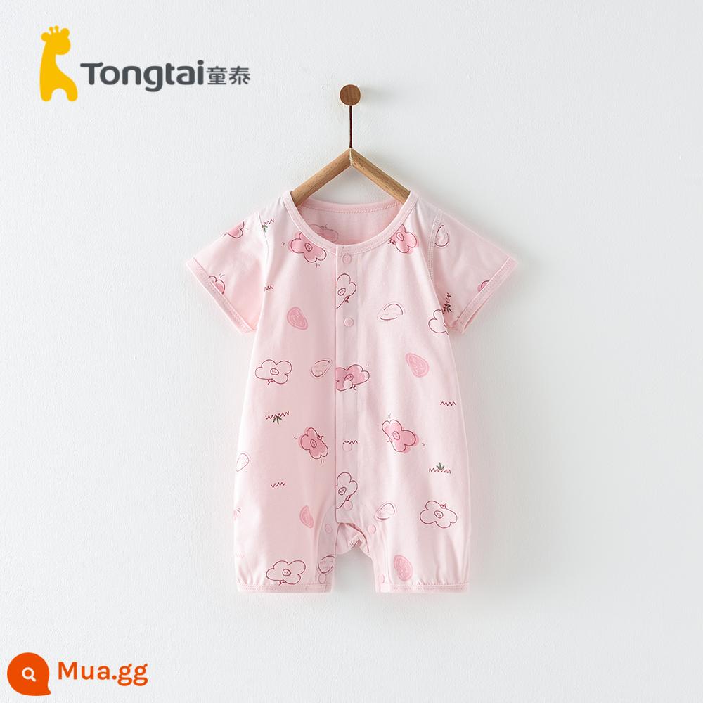 Tongtai quần áo trẻ em mùa hè 1-18 tháng nam và nữ áo liền quần cotton nguyên chất ngắn tay áo liền quần nhẹ và thoáng khí - Jumpsuit Folio hoa hồng (cotton nguyên chất)