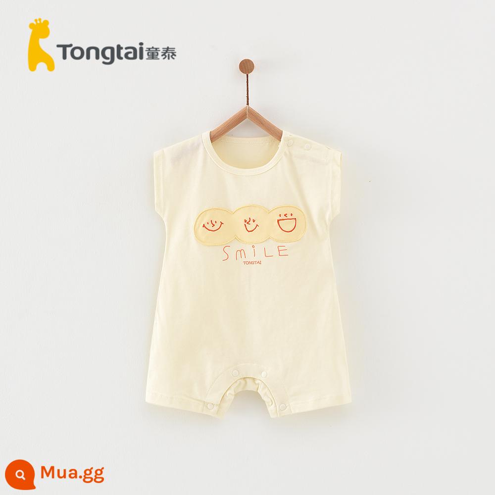 Tongtai quần áo trẻ em mùa hè 1-18 tháng nam và nữ áo liền quần cotton nguyên chất ngắn tay áo liền quần nhẹ và thoáng khí - Jumpsuit trễ vai - trắng (cotton)