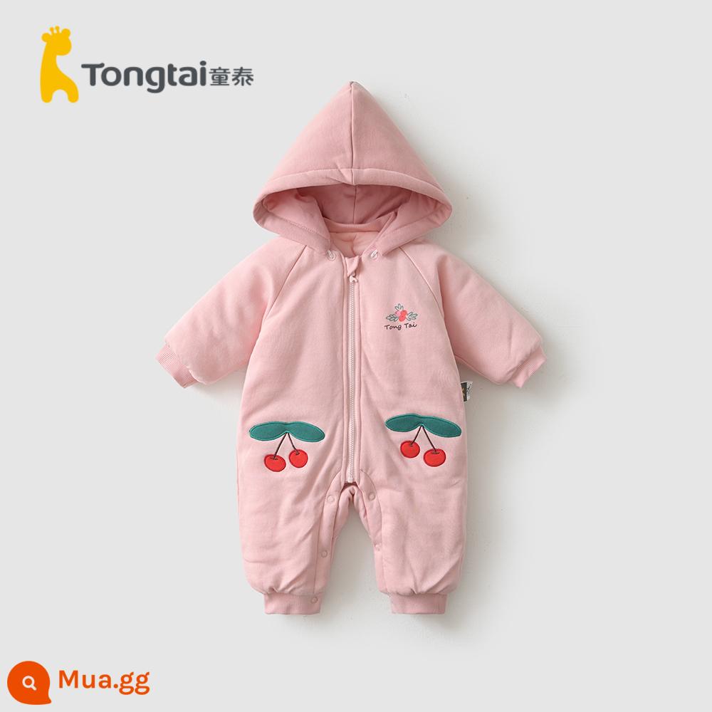 Tongtai mùa thu đông 0-6 tháng sơ sinh bé trai và bé gái quần áo trẻ em cotton mỏng bướm áo liền quần cotton nguyên chất dày dặn áo liền quần - Bộ áo liền quần Live Hood-Cherry