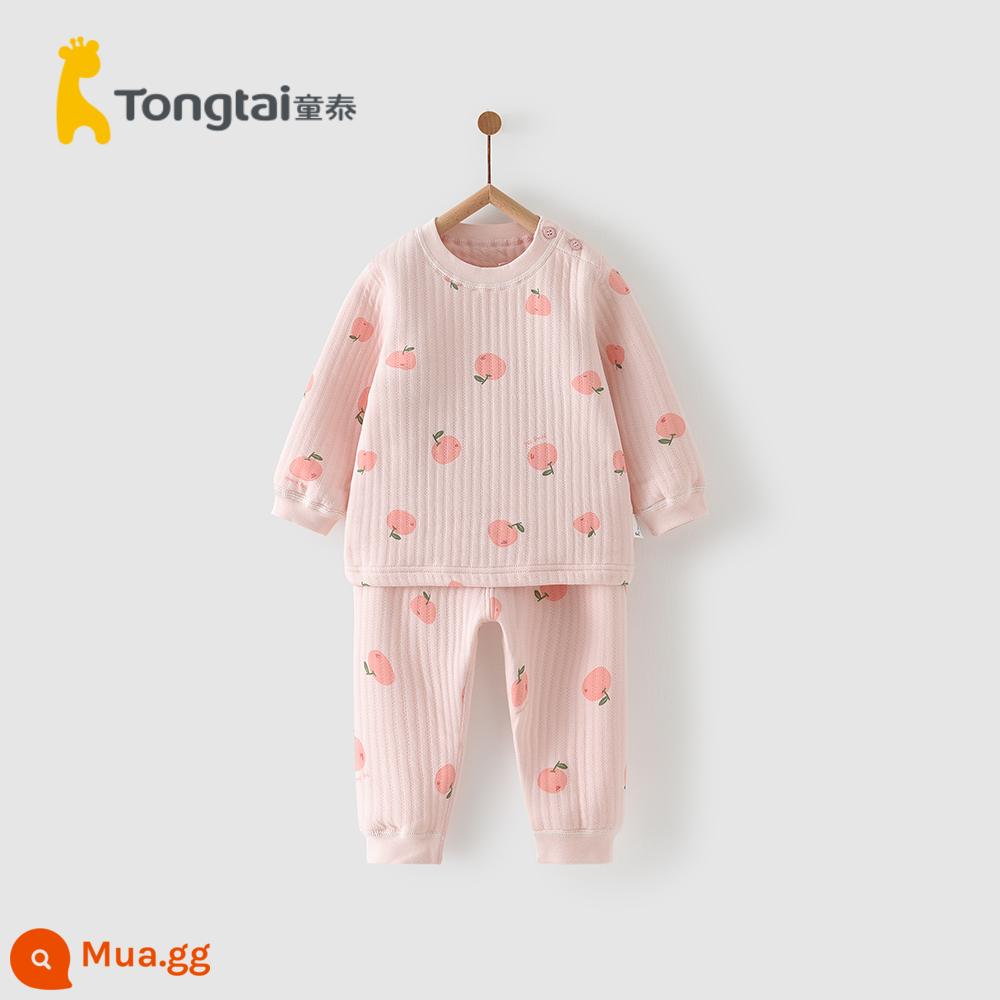 Tongtai thu đông 3 tháng - 3 tuổi trẻ sơ sinh và trẻ nhỏ cotton dài tay ấm áp mặc nhà hở vai Bộ đồ lót hở vai - Hồng