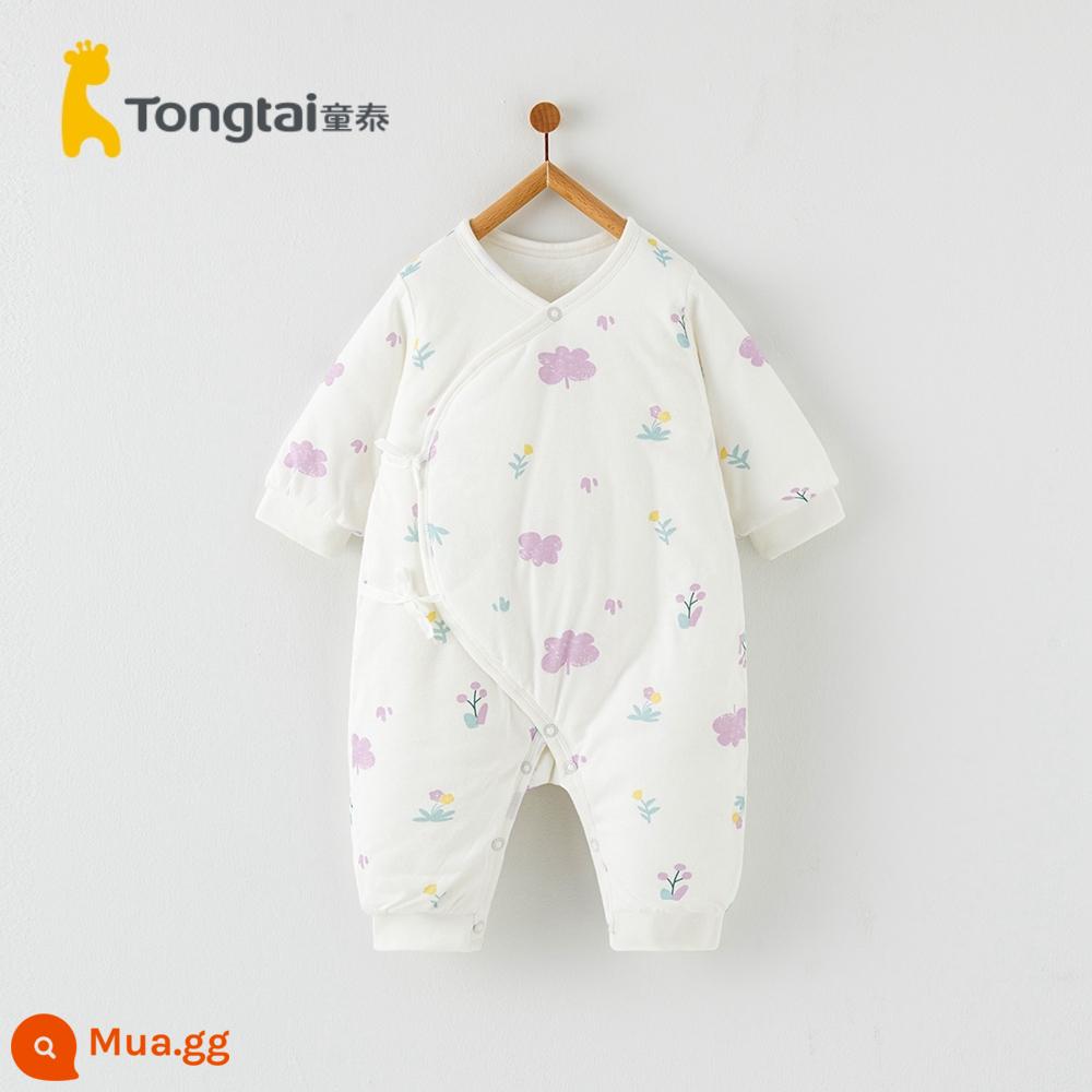 Tongtai mùa thu và mùa đông bé sơ sinh trẻ em bé trai và bé gái quần áo trẻ em cotton nguyên chất dày jumpsuit ấm mỏng bông áo liền quần cotton áo khoác - những bông hoa tím