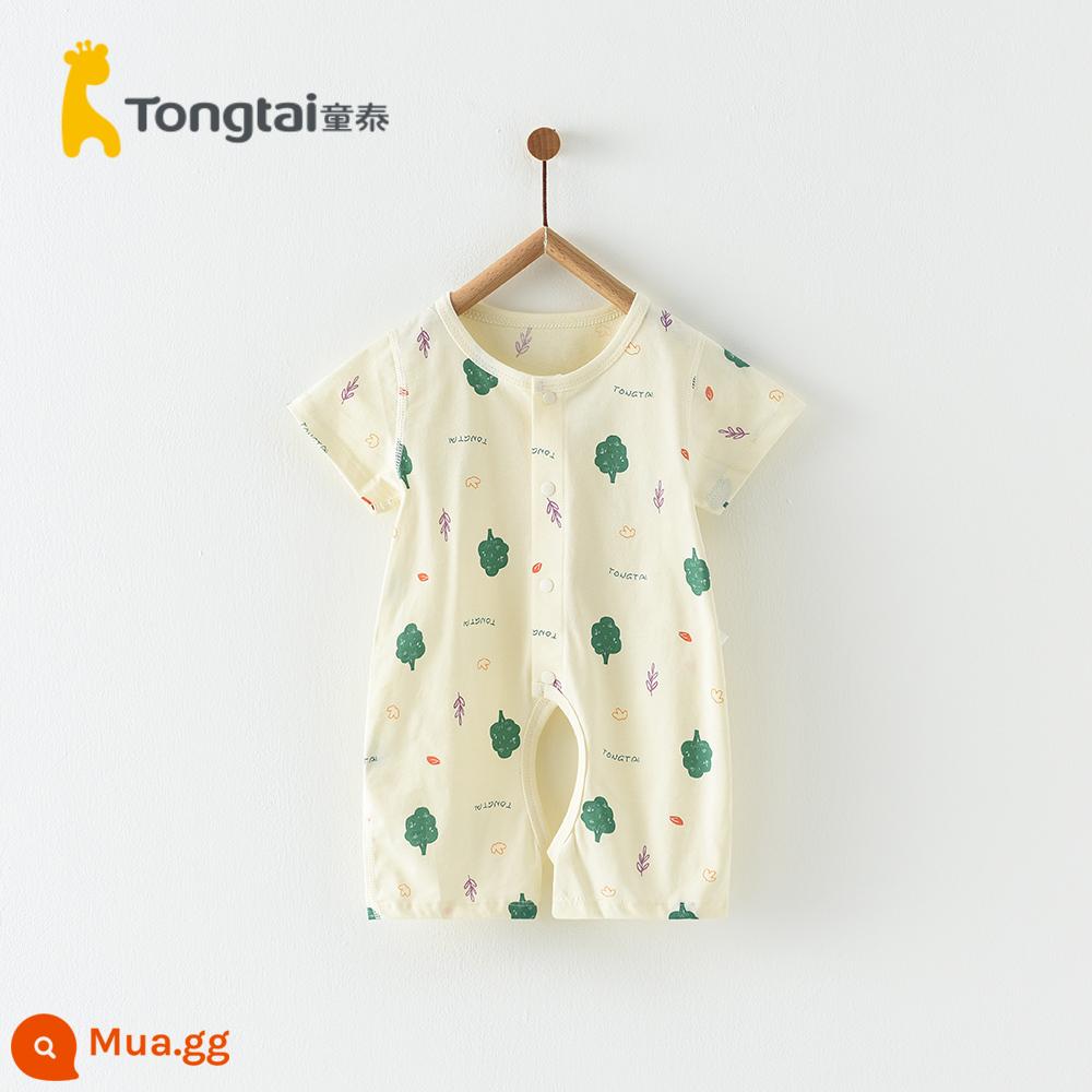 Tongtai quần áo trẻ em mùa hè 1-18 tháng nam và nữ áo liền quần cotton nguyên chất ngắn tay áo liền quần nhẹ và thoáng khí - Bộ áo liền quần không đáy - xanh rừng (cotton)