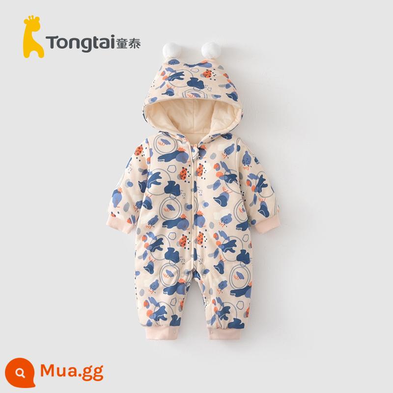 Tongtai mùa thu đông 0-6 tháng sơ sinh bé trai và bé gái quần áo trẻ em cotton mỏng bướm áo liền quần cotton nguyên chất dày dặn áo liền quần - Jumpsuit trùm đầu-Apricot