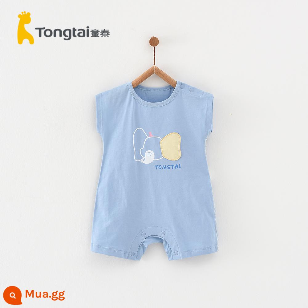 Tongtai quần áo trẻ em mùa hè 1-18 tháng nam và nữ áo liền quần cotton nguyên chất ngắn tay áo liền quần nhẹ và thoáng khí - Bộ áo liền quần trễ vai màu xanh (cotton)