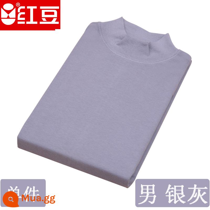 Hongdou mùa thu đông nam nữ trung niên và người cao tuổi cotton nguyên chất cổ cao cổ cao cổ thấp cổ tròn bộ quần áo mùa thu đồ lót áo - Cổ áo nam màu xám bạc