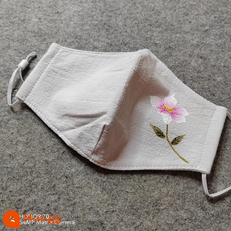 Mặt nạ phong cách Trung Quốc vẽ tay nguyên bản của Qingcheng phong cách cổ xưa cotton và vải lanh hai lớp cotton nguyên chất ấm và lạnh và chống gió mặt nạ mùa xuân và mùa thu của phụ nữ - hoa màu xám